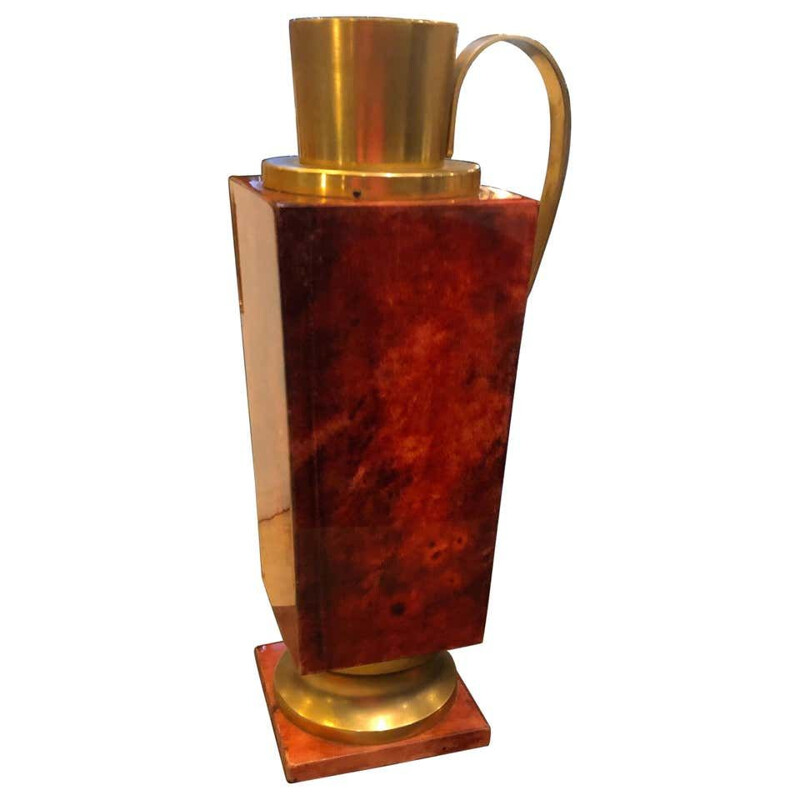 Mid-Century Red Goatskin and Brass Thermos Carafe 1960