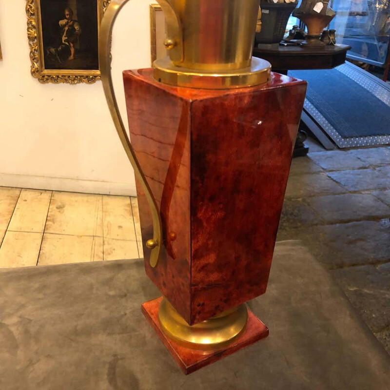 Mid-Century Red Goatskin and Brass Thermos Carafe 1960