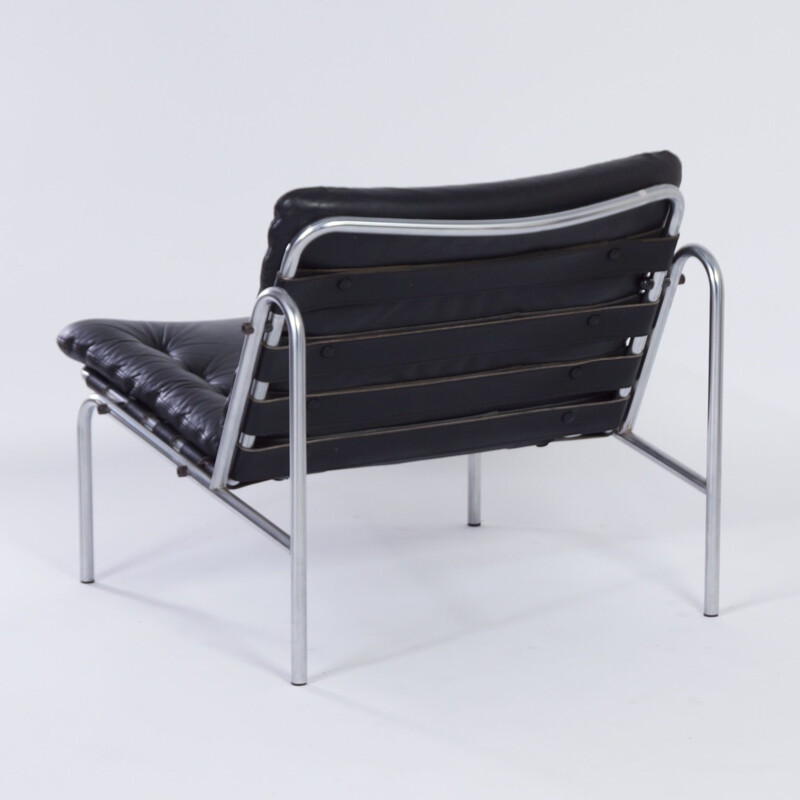 Vintage Easy Chair Black Leather by Martin Visser for 't Spectrum, Osaka 1960s