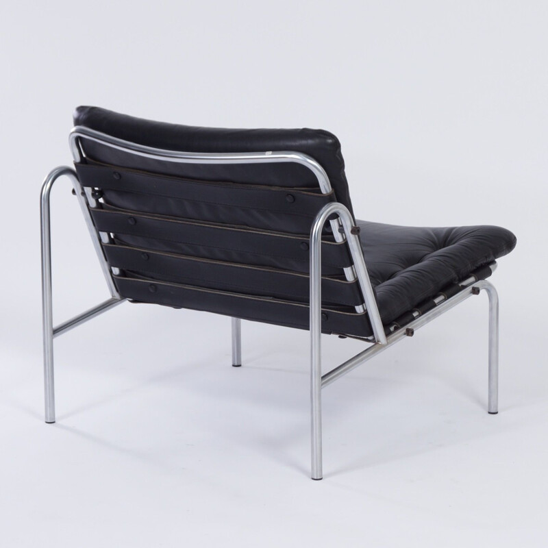 Vintage Easy Chair Black Leather by Martin Visser for 't Spectrum, Osaka 1960s