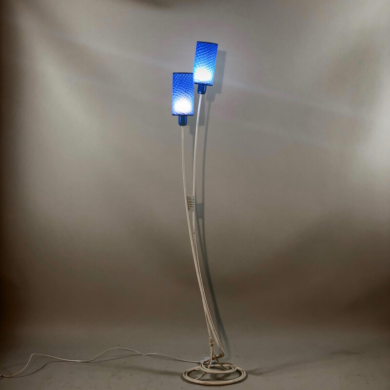 Vintage white floor lamp with blue shade, 1960