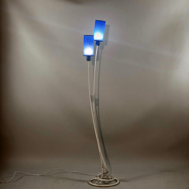 Vintage witte vloerlamp met blauwe kap, 1960