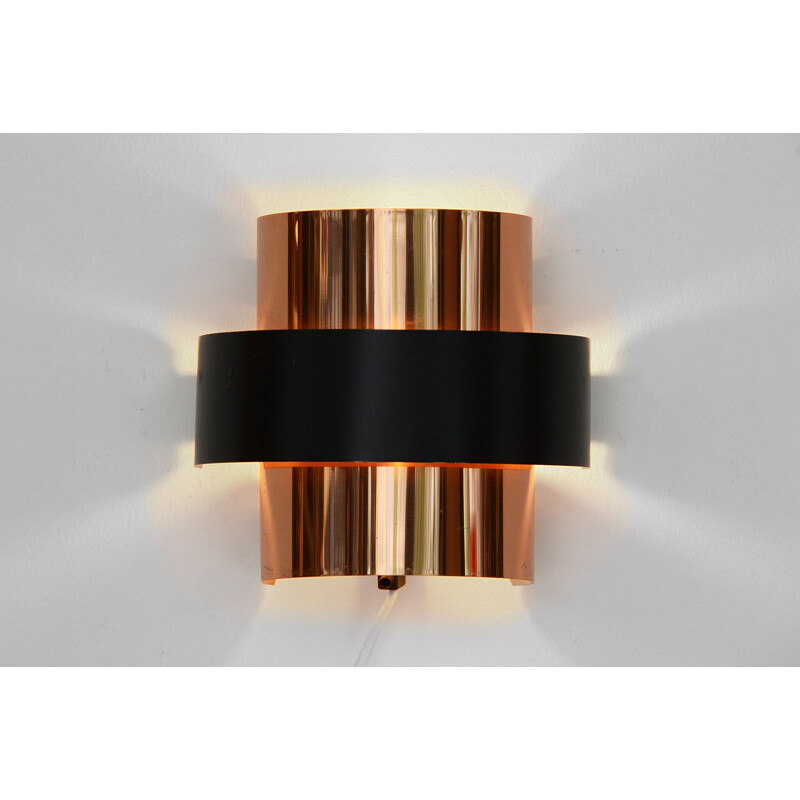 Vintage Copper wall lightsconce by Werner Schou for Coronell Elektro. Denmark 1970s