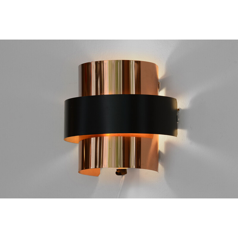 Vintage Copper wall lightsconce by Werner Schou for Coronell Elektro. Denmark 1970s
