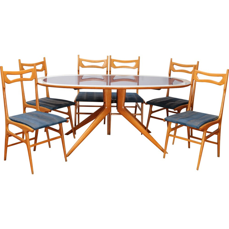 Italian dining set with 6 chairs - 1960s