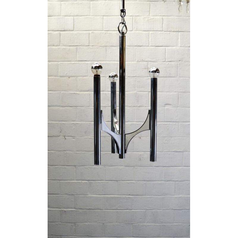 3-arms chandelier in chromed metal, Gaetano SCIOLARI - 1970s