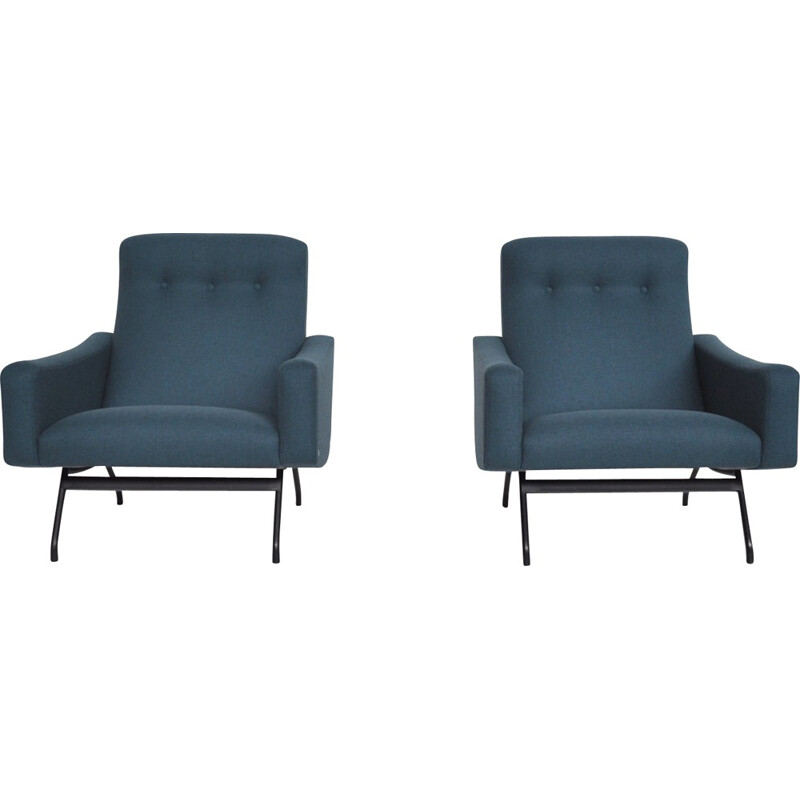 Set of 2 Steiner blue armchairs, Joseph André MOTTE - 1950s