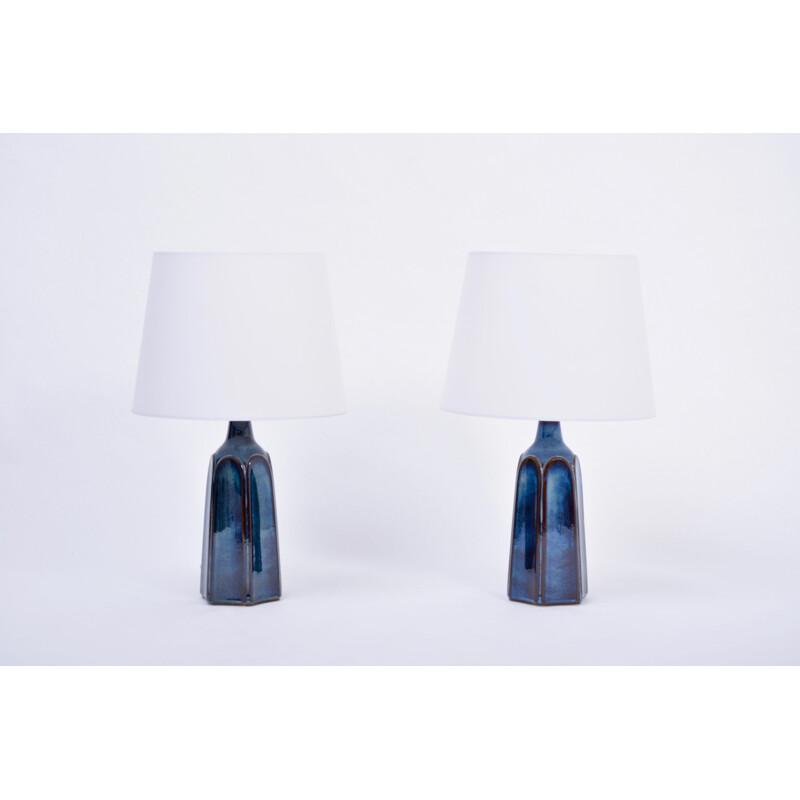 Pair of vintage tall blue Stoneware table lamps Model 1042 by Einar Johansen for Søholm