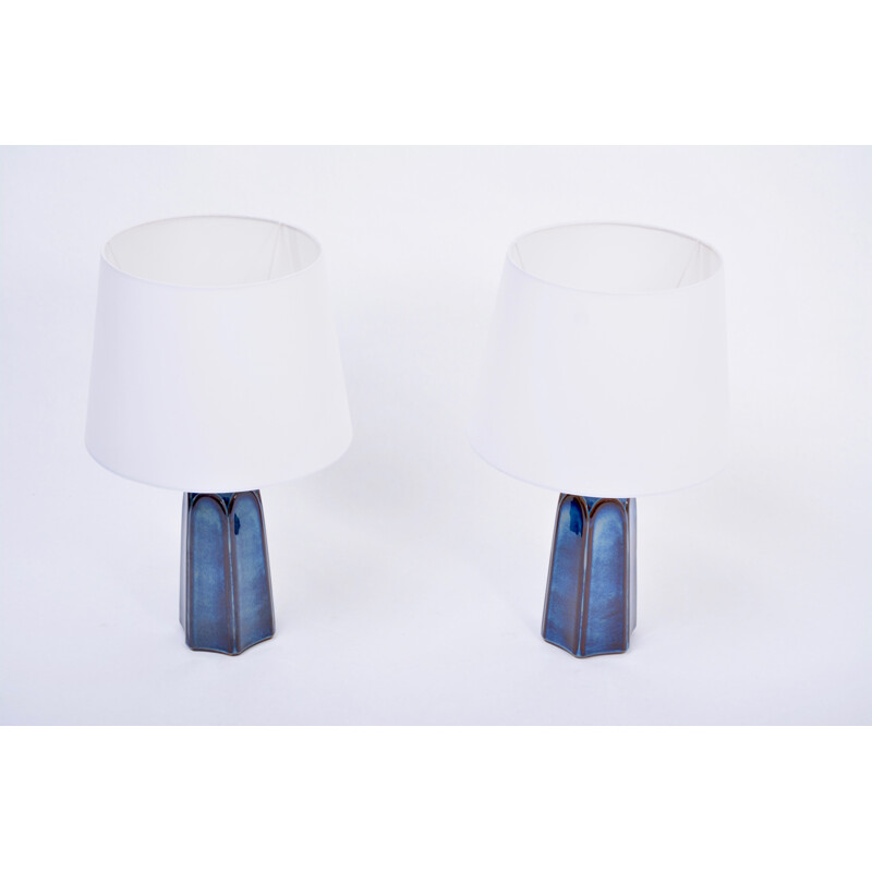 Pair of vintage tall blue Stoneware table lamps Model 1042 by Einar Johansen for Søholm