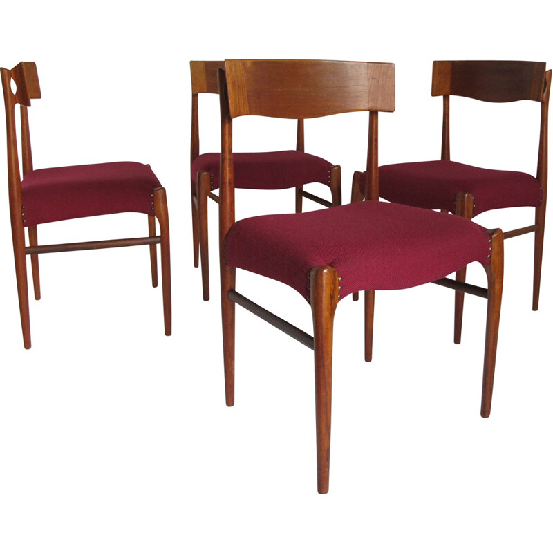 Suite de quatre chaises allemandes Top Form rouges en palissandre - 1960