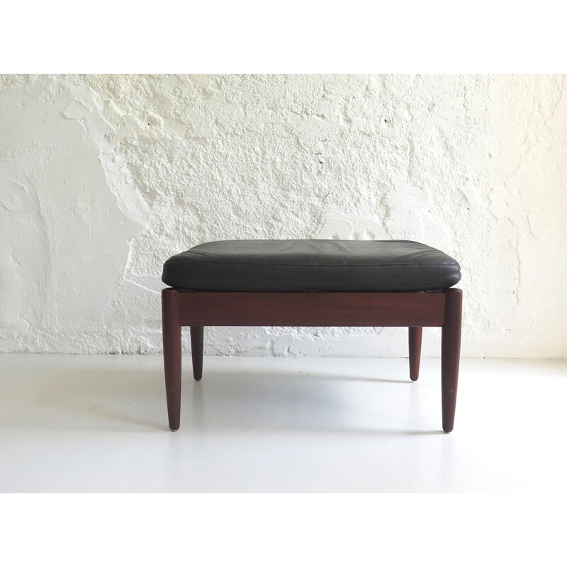 Vintage footstool teak and leather Danish 1960s