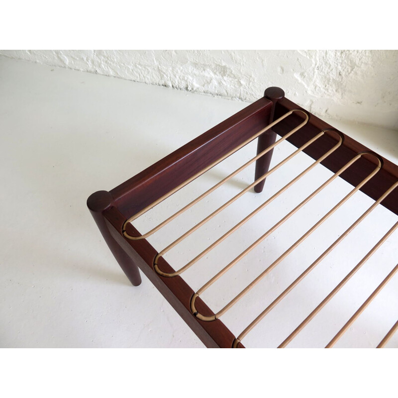 Vintage footstool teak and leather Danish 1960s