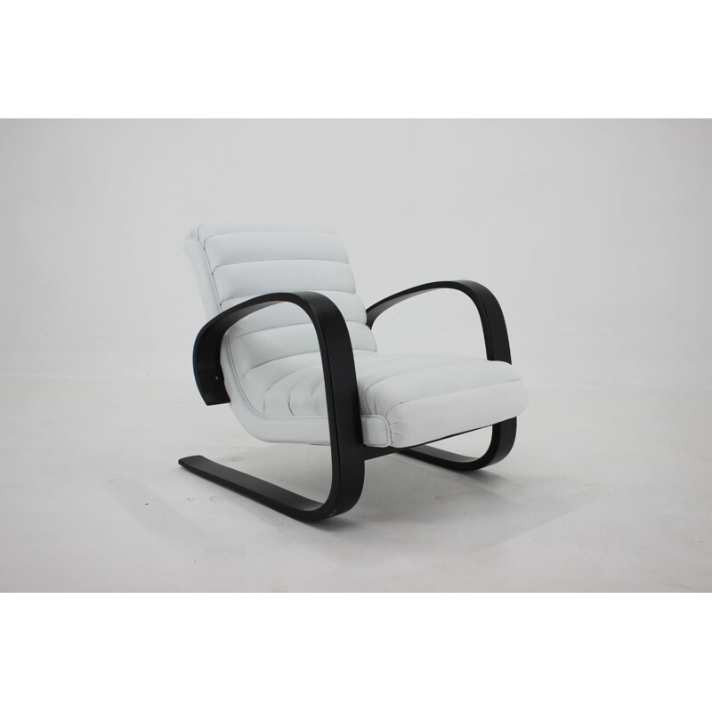 Vintage Lounge Chair in White Leather Miroslav Navratil 1930s