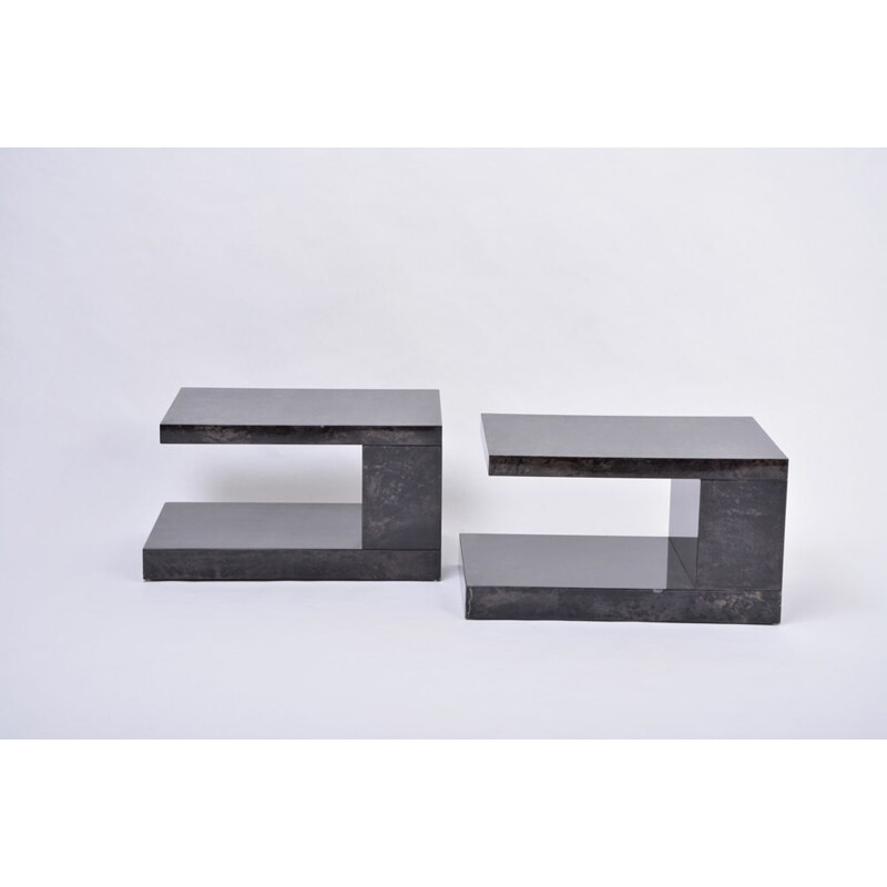 Pair of vintage lacquered goat skin side tables by Aldo Tura 1970s