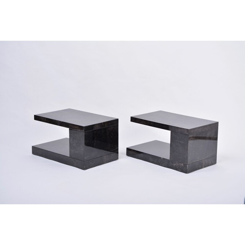 Pair of vintage lacquered goat skin side tables by Aldo Tura 1970s