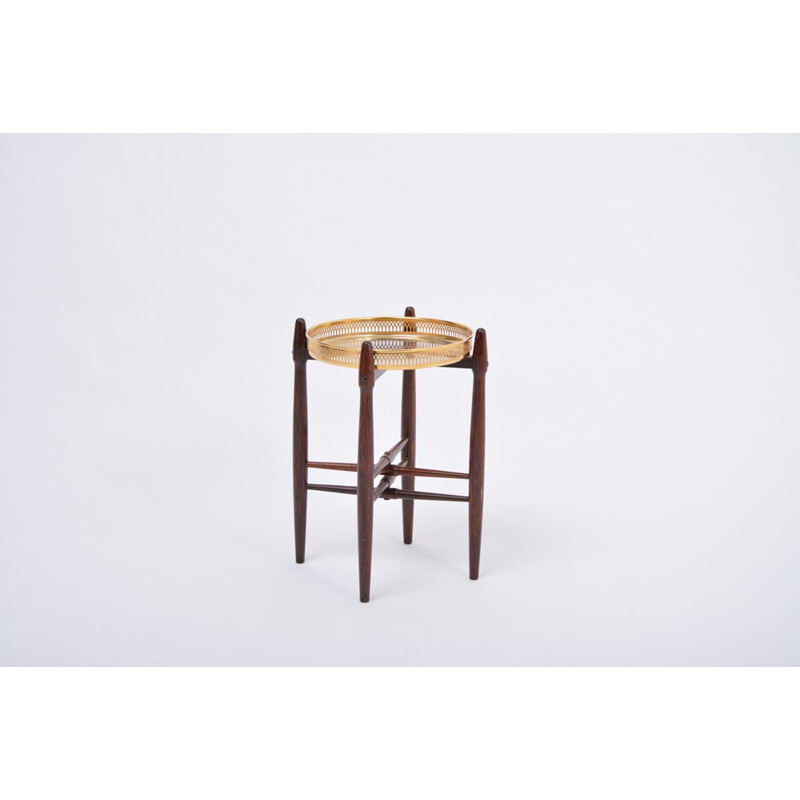 Mid-Century Modern Rosewood side table with Brass tray by Poul Hundevad, Denmark 1960