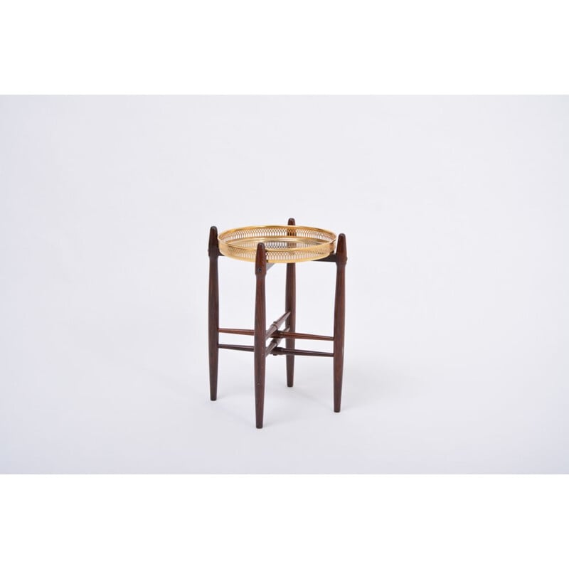 Mid-Century Modern Rosewood side table with Brass tray by Poul Hundevad, Denmark 1960