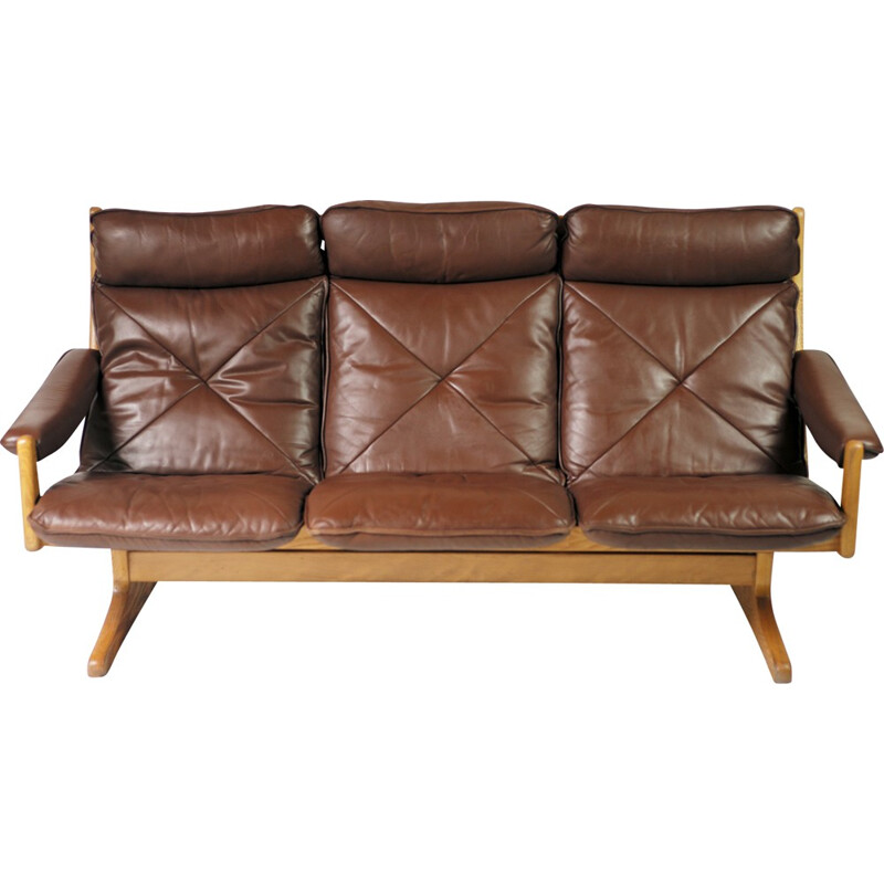 Scandinavian Soda Galvano sofa in ashwood and leather - 1960s