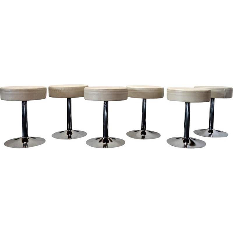 Set of 6 stools with white leather - 1970s