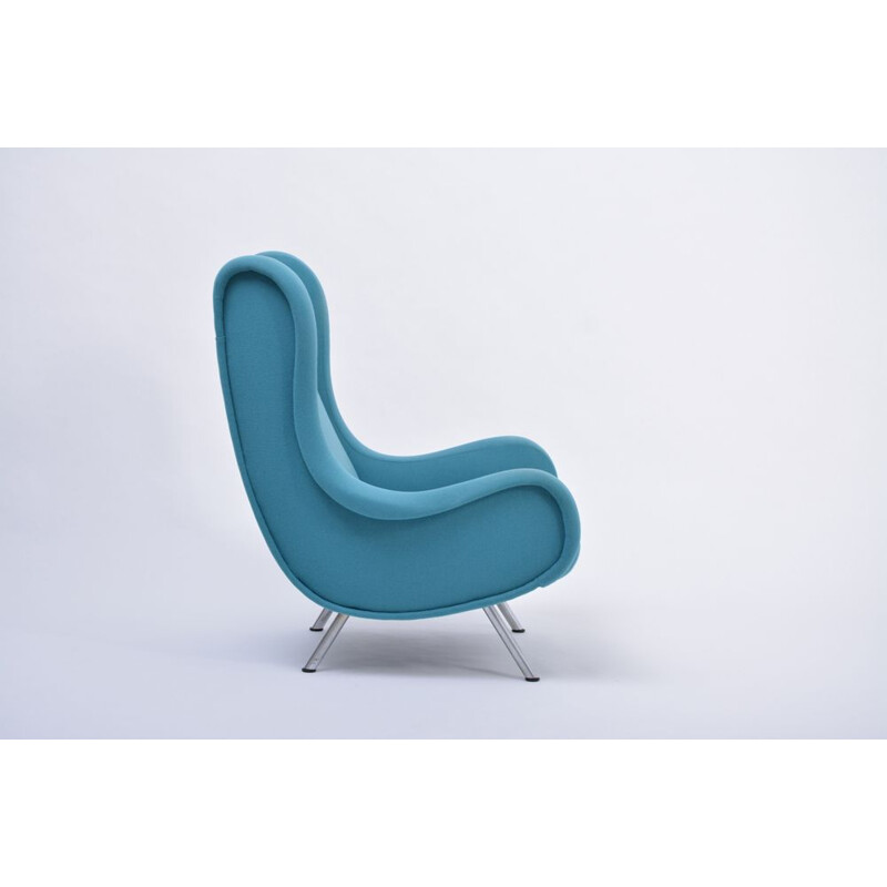 Marco Zanuso Modern Blauw Vintage Lounge Fauteuil Senior 1951