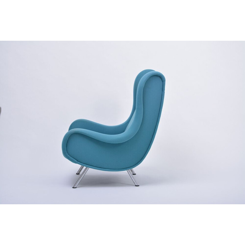 Marco Zanuso Modern Blauw Vintage Lounge Fauteuil Senior 1951
