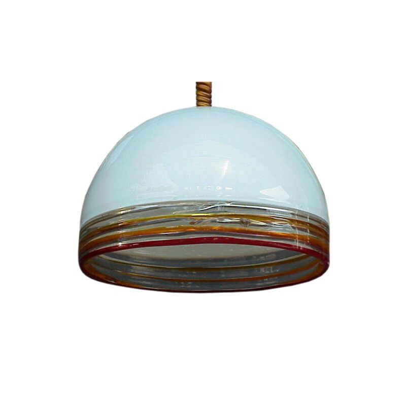 Vintage Leucos ceiling lamp in glass Febo by Robert Pamio 1970