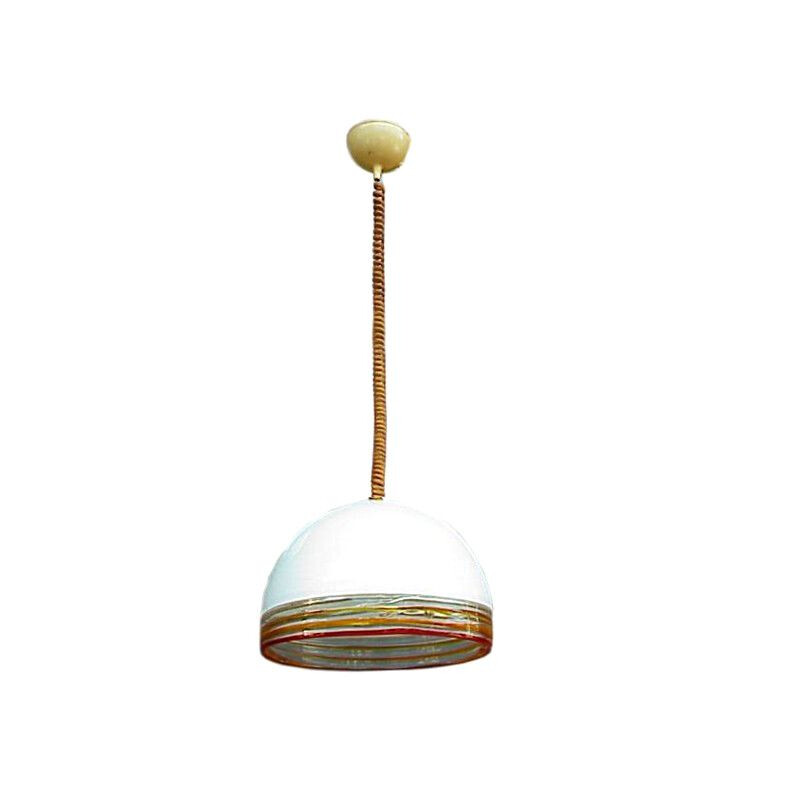 Vintage Leucos ceiling lamp in glass Febo by Robert Pamio 1970