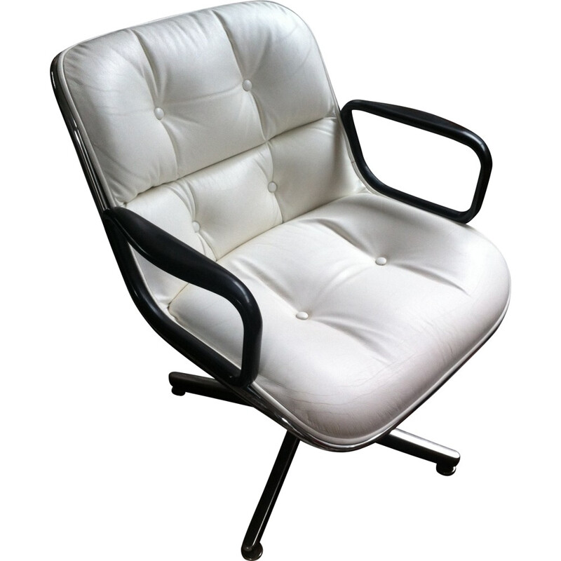 Desk armchair in aluminum and white leather, Charles POLLOCK - 1960s
