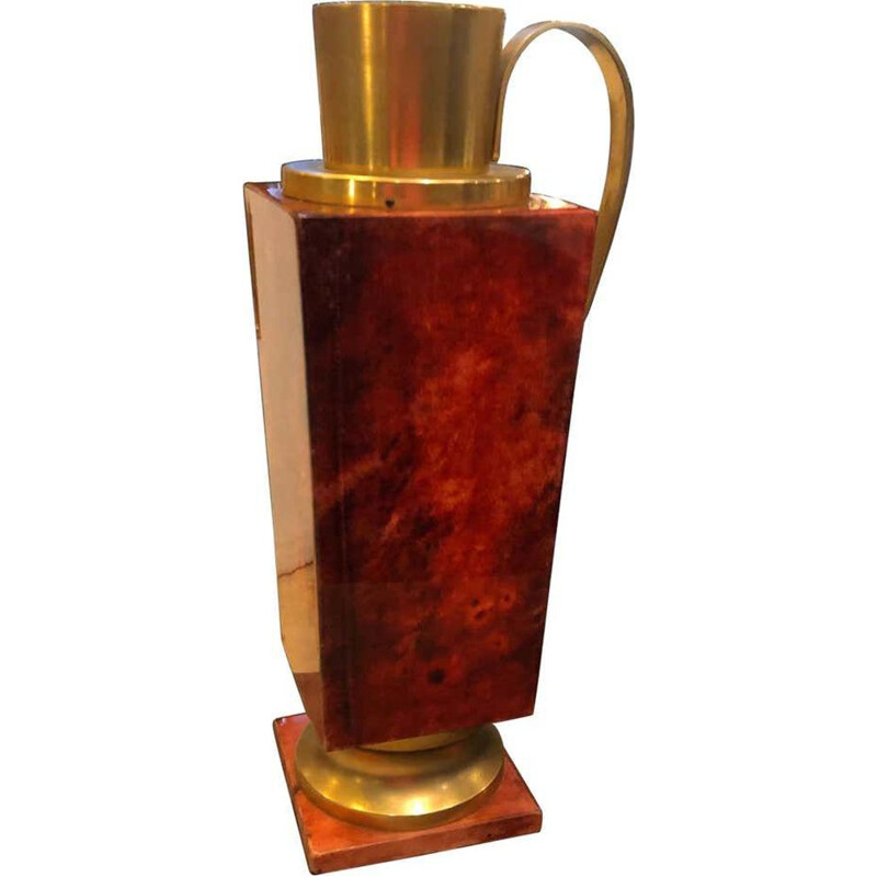 Mid-Century Red Goatskin and Brass Thermos Carafe 1960