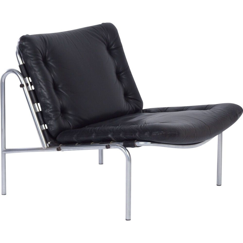 Fauteuil Vintage en cuir noir de Martin Visser pour 't Spectrum, Osaka 1960