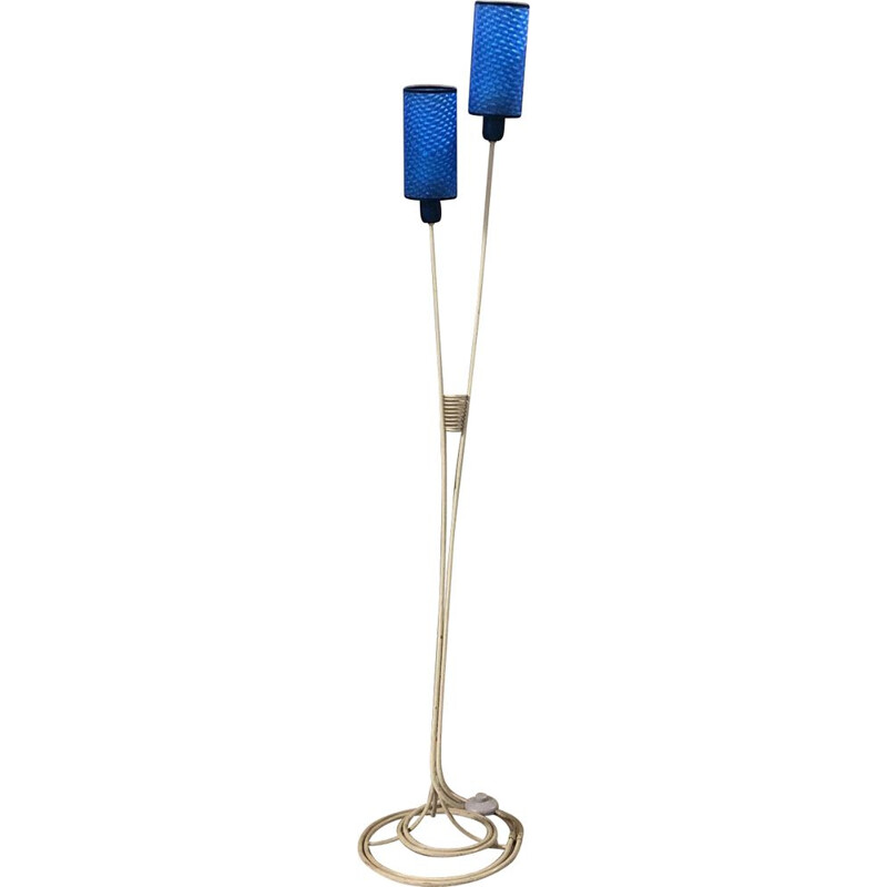 Vintage white floor lamp with blue shade, 1960