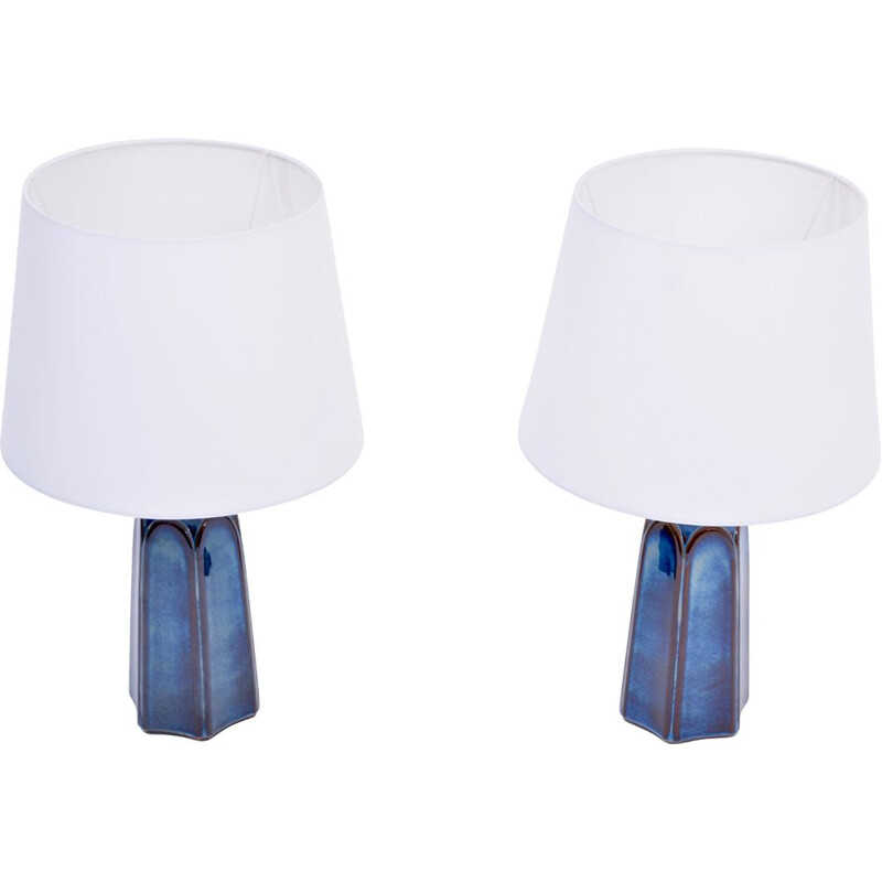 Pair of vintage tall blue Stoneware table lamps Model 1042 by Einar Johansen for Søholm