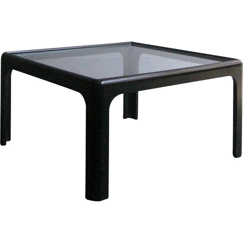 Vintage table Black Wooden with glass, 1970s