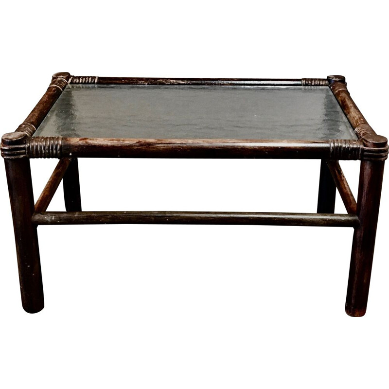 Table basse vintage  rectangulaire rotin 1950