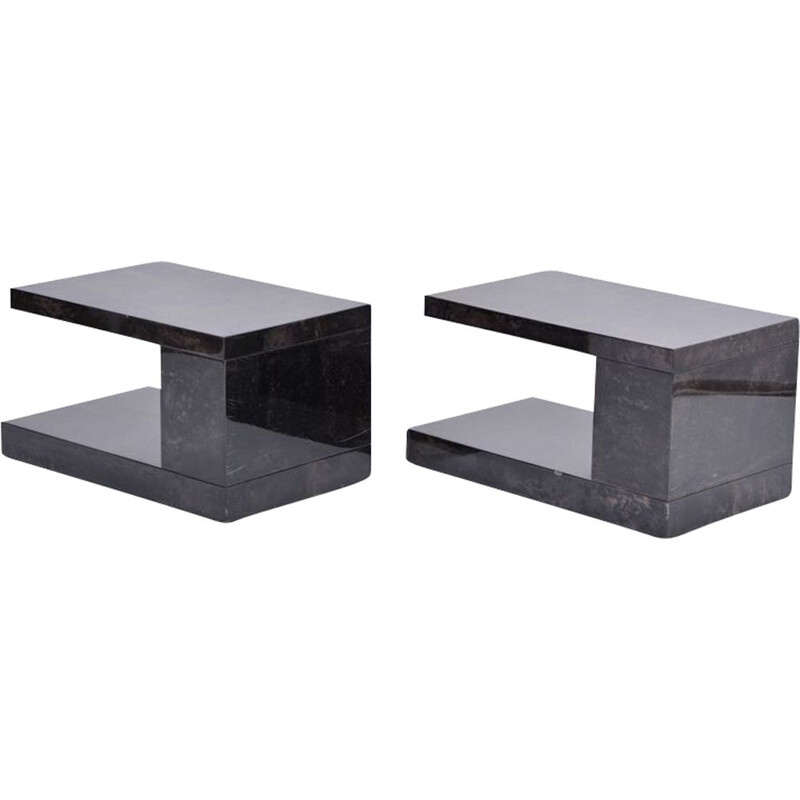Pair of vintage lacquered goat skin side tables by Aldo Tura 1970s