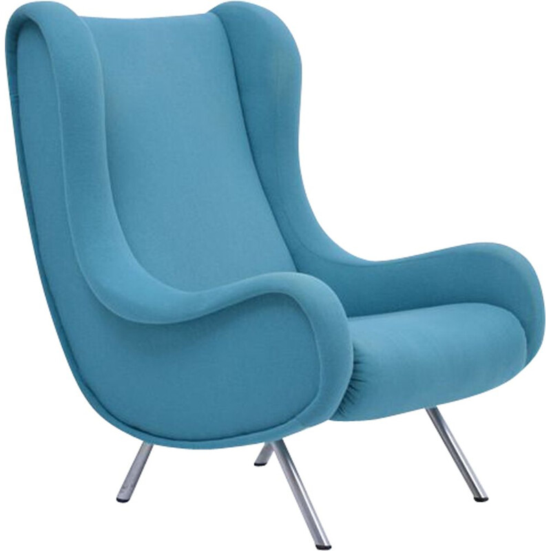 Marco Zanuso Modern Blauw Vintage Lounge Fauteuil Senior 1951