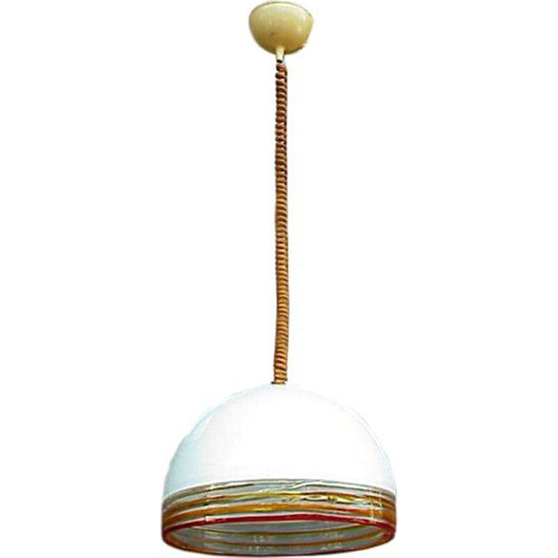 Vintage Leucos ceiling lamp in glass Febo by Robert Pamio 1970