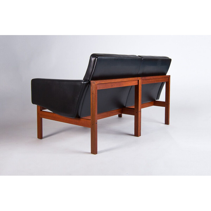 Vintage Leather & Teak Moduline Sofa France & Son by Gjerlov-Knudsen & Lind, Danish 1960s