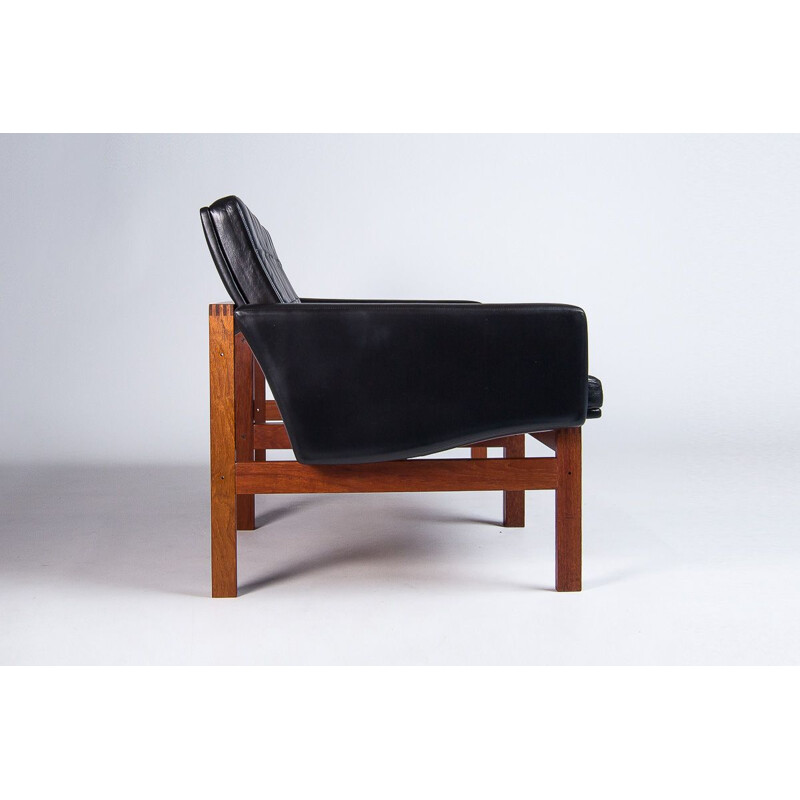 Vintage Leather & Teak Moduline Sofa France & Son by Gjerlov-Knudsen & Lind, Danish 1960s