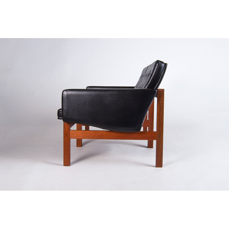 Vintage Leather & Teak Moduline Sofa France & Son by Gjerlov-Knudsen & Lind, Danish 1960s