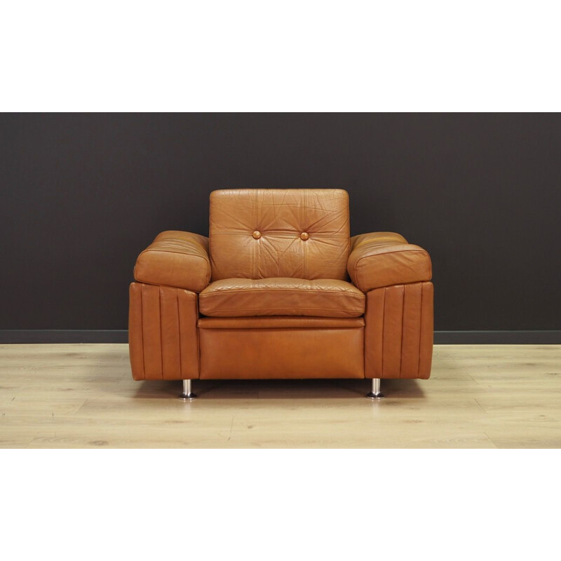 Vintage brown leather armchair by Svend Skipper, 1970s