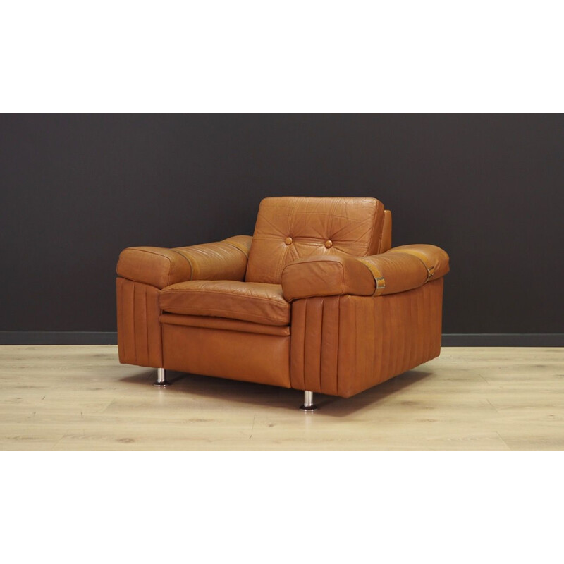 Fauteuil vintage en cuir brun de Svend Skipper, 1970