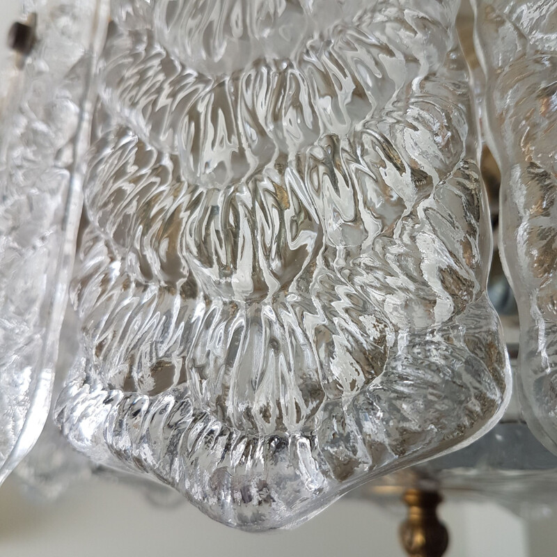 Suspension vintage en verre de cristal et laiton de Frosen, Italie 1960