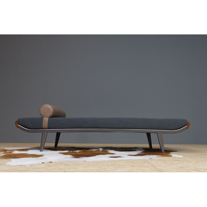Vintage Cleopatra Daybed by Cordemeyer in black linen, metal and teak 1953