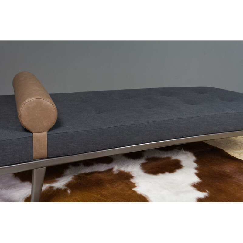 Vintage Cleopatra Daybed by Cordemeyer in black linen, metal and teak 1953
