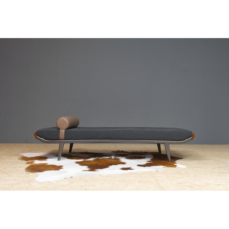 Vintage Cleopatra Daybed by Cordemeyer in black linen, metal and teak 1953