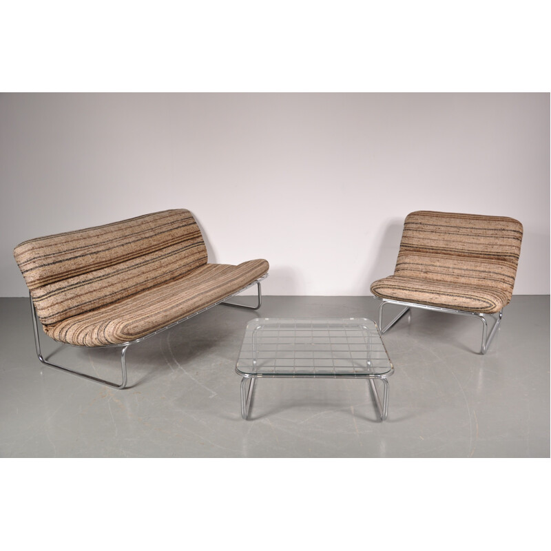 Artifort living set in chromed metal and fabric, Kho LIANG IE - 1970s