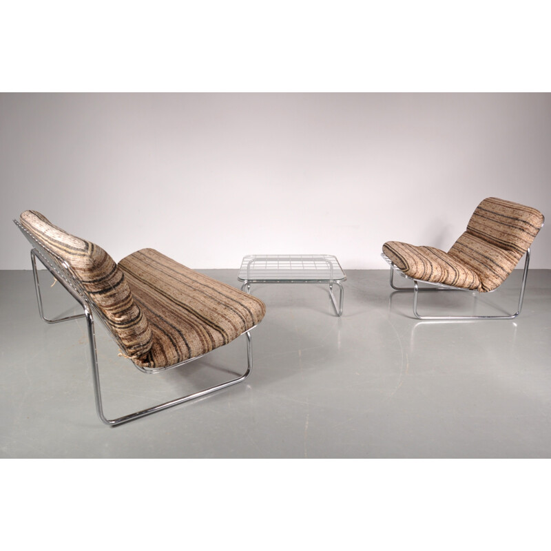 Artifort living set in chromed metal and fabric, Kho LIANG IE - 1970s