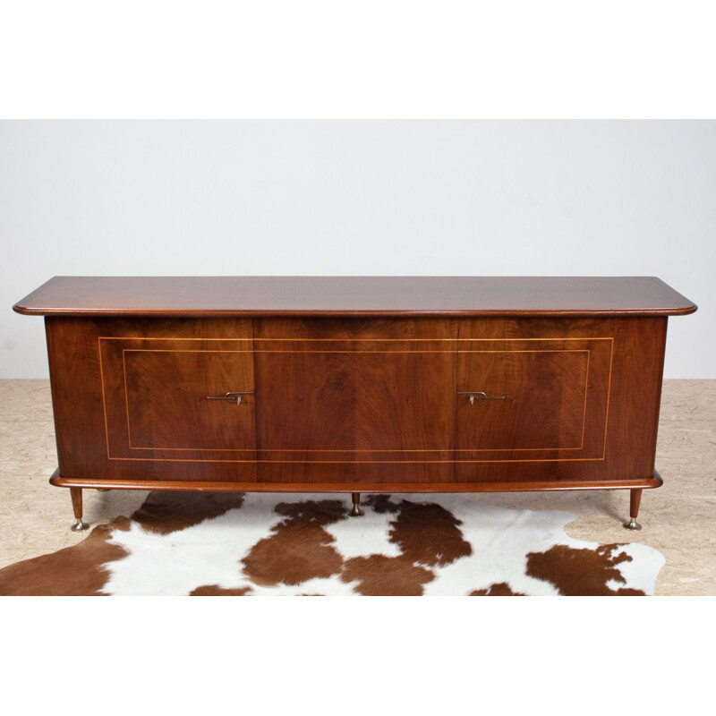 Large vintage Sideboard in Mahogany, Walnut and Brass by Abraham Patijn, Art Deco 1950s