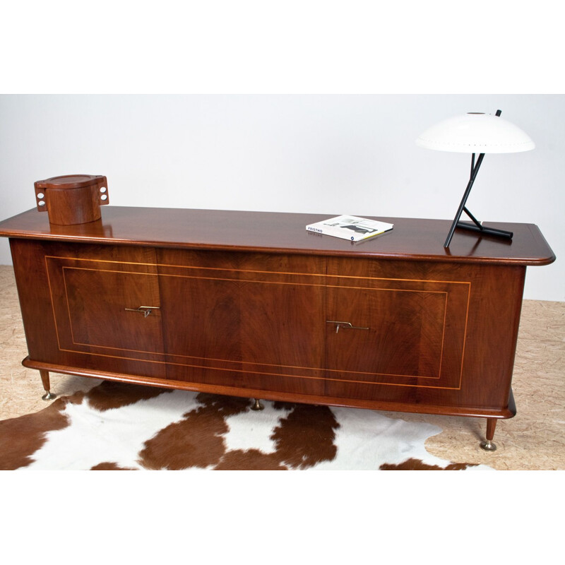 Large vintage Sideboard in Mahogany, Walnut and Brass by Abraham Patijn, Art Deco 1950s